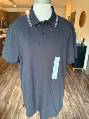 Old Navy Black Polo with White Collar Stripe